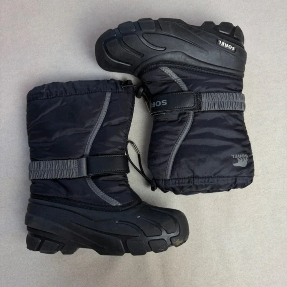 Sorel Kids Flurry Black Snow Boots‎ Waterproof Winter Size 2